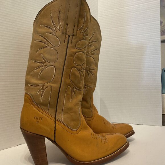 Vintage Frye Cowboy Boots Brown Suede Leather Western Pull-On Boots Size 7B - Picture 2 of 14